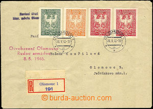 37039 - 1945 Olomouc issue Reg letter franked with. 4 pcs of stamp.