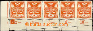 37120 - 1920 Pof.148 corner str-of-5 with plate mark 3 and double pe