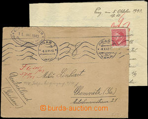 37174 - 1943 prison CHEMNITZ letter sent from Prague 8.X.43 on/for