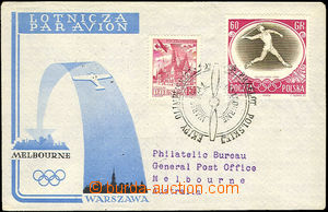 37251 - 1956 OLYMPIC GAMES Poland envelope transported flight with