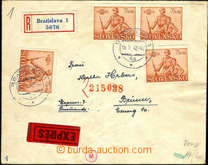 37292 - 1942 Reg and Express letter to Bohemia-Moravia, franked with
