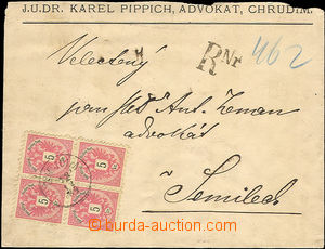 37317 - 1884 Reg letter from Chrudim to Semily, franked with. block