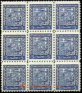 37420 - 1929 Pof.248, Coat of arms 5h blk-of-9 with shifted transfer