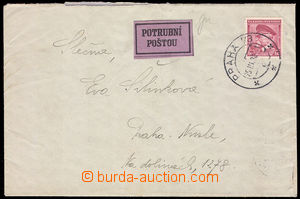 37545 - 1938 Pneumatic tube post letter with Pof.303 (1CZK) and tra