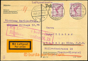 37689 - 1927 card sent by air mail to Czechoslovakia, franked with.