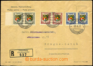 37939 - 1927 Reg letter to Czechoslovakia, franked with. Pr stamp. M