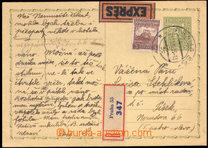 37951 - 1936 CDV49, sent as Reg and Express, uprated with stamp 3CZK