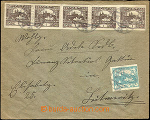37954 - 1919 letter with 5x 1h + 20h, Pof.1, 8, CDS Schluckenau 28.X