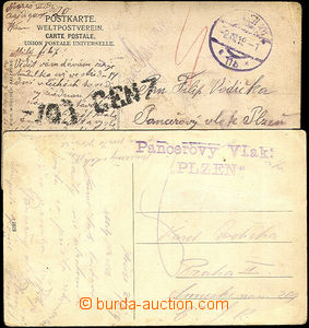 37968 - 1919 Armoured train PLZEŇ, straight line postmark on Ppc, a