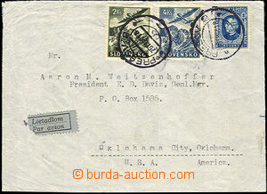 38070 - 1940 air-mail letter to USA, with Alb.L4, L6, 31, CDS Prešo