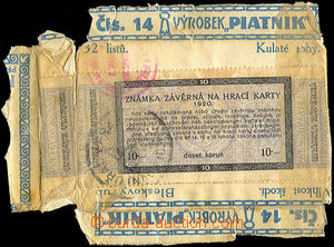 44822 - 1920 ČSR kolková zn. 10Kč na obalu z hracích karet