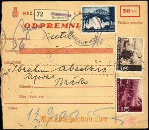 46242 - 1942 larger part of parcel card on/for mailing to Brčka, wi