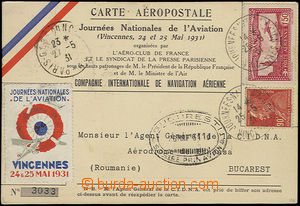 49480 - 1931 číslovaný lístek letecké pošty vydaný u příle