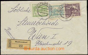 50097 - 1919 R-dopis vyfr. 3-barevnou frankaturou zn. Pof.3, 8, 15,