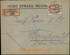 52392 - 1919 firemní R dopis zaslaný do Anglie v II.TO, vyfr. zn.