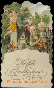 57896 - 1900 3-D postcard, congratulatory card, lithographic print,