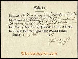 59481 - 1812 certificate of payment fee Country court in Brno