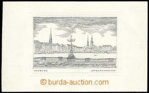 63623 - 1910? grafický list s rytinou, Hamburg - Lombardsbrücke, nez