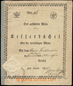 64147 - 1825 tištěná sklepní kniha, Plumlov, ozdobný tisk, rako