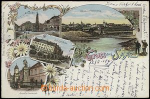 64822 - 1897 Žatec, barevná lito., DA, prošlé, text i na obrazov