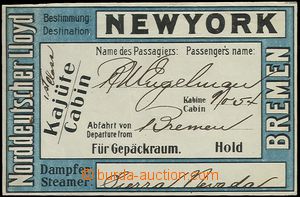 65416 - 1920? STEAMER TICKET Bremen - New York, class I on/for ship