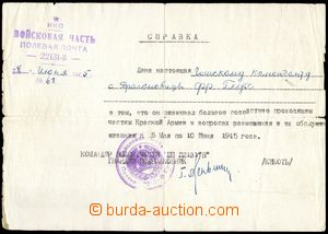 68788 - 1945 potvrzení vydané pro českého velitele Drahanovice,