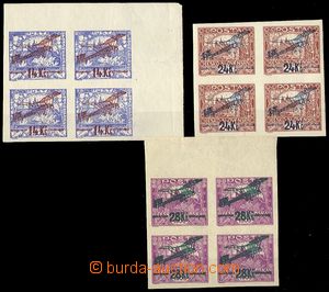 72207 - 1920 Pof.L1-3, issue I, blocks of four, 1x corner piece, 1x