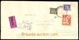 73009 - 1945 Reg and Express letter to Bratislava, with Pof.354 + 36