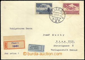 73466 - 1937 Reg and airmail letter sent from Plzeň to Vienna, with