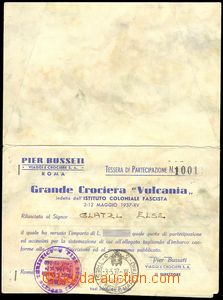 73954 - 1937 SHIPS steamer ticket, Italian steamship VULCANIA, used
