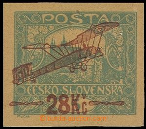 74781 - 1920 PLATE PROOF 28Kč/5h, issue I, overprint in red color,