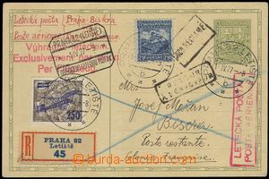 75507 - 1927 PC 50h Coat of arms, CDV37 sent Reg and airmail. + post
