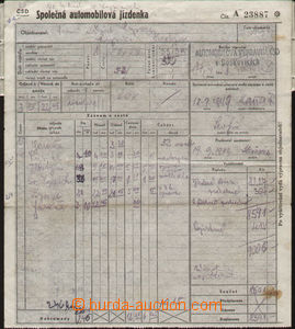 76048 - 1949 ŽELEZNICE hromadná jízdenka ČSD na autobus, vzadu