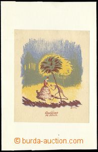 76394 - MILÉN E. Ex libris Dáma a muž, barevný tisk, rozměr 9x11 cm