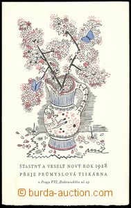 76399 - 1928 SVOLINSKÝ K. novoročenka tiskárny - Váza s květy, barev