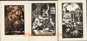 76404 - 1935? NĚMEC Karel, sestava 3ks pohlednic s reprodukcemi dřev