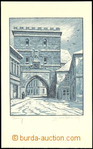 84662 - 1960? SCHMIDT Henry (1897–1984): Louny - gate, xylograph,