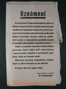 89834 - 1945 BOHEMIA-MORAVIA notification minister transport and te