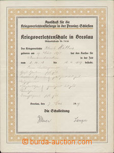 89835 - 1919 GERMANY certificate of navštěvování school for war