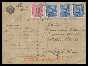 92563 - 1911 cenné psaní v obálce s orlicí a cenou 2h na 330K z