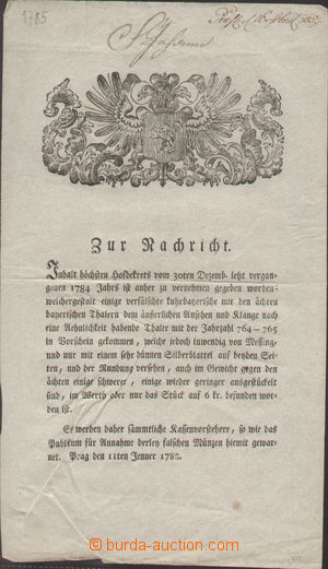 93403 - 1785 mincovní cirkulář, jeden list, formát vyšší A4,