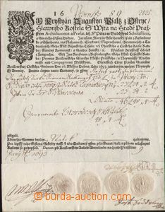 93445 - 1693 PRAHA  kvitance z 16.4.1693, 4  pečetě, dobře zachov