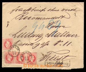 93814 - 1867 VI.emise, R-dopis do Terstu vyfr. zn. 5 + 5 + 5 + 5Kr v