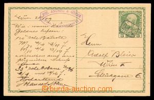 93846 - 1909 dopisnice FJ 5h zelená, zasláno v místě, znehodnoce