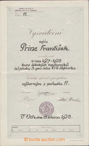 95593 - 1928 MILITARIA certificate for air-mail mechanika, Air-mail