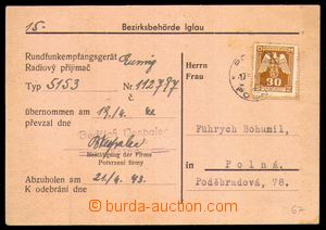 96489 - 1943 BOHEMIA-MORAVIA pre-printing written summons in the na