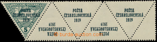 Overprint POSTA CESKOSLOVENSKA 1919, 5h express - triangle with 5 coupons