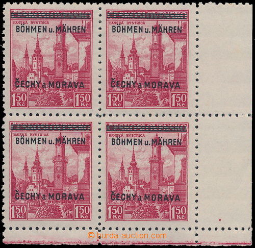 Bohemia-Moravia - Overprint issue - rare corner blocks of 4