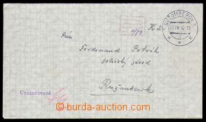 100013 - 1945 cash franked letter, violet frame postmark Postage zaú