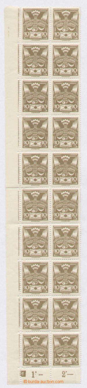 100401 -  Pof.146A, 10h olive, L vertical bnd-of-20 sheet divided int